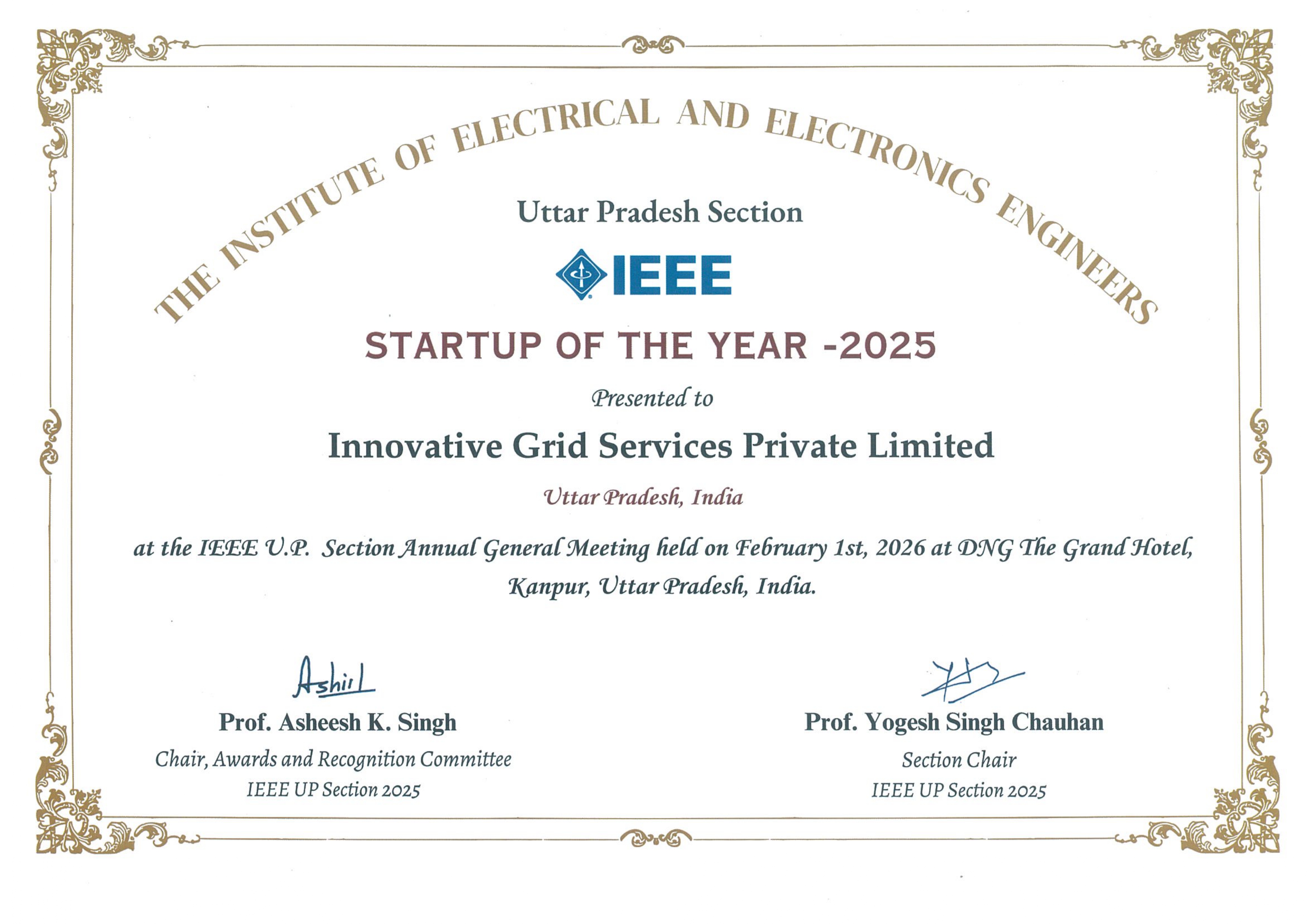 IEEE UP Section Award Certificate